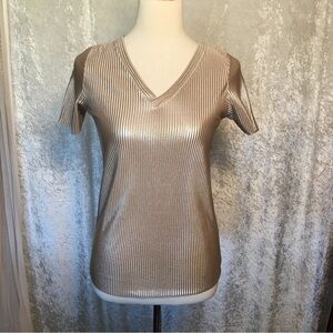 Tamnoon Silver tone Tee shirt V Neck Size Small